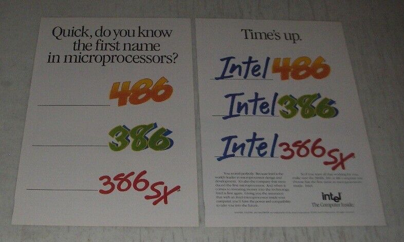 1991 Intel 386SX 386 486 Microprocessors Ad - Quick, do you know the first name
