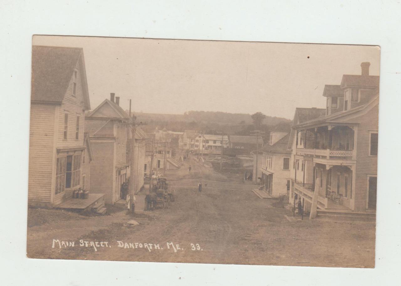 Vintage Maine Real Photo Postcard Main Street Danforth RppC