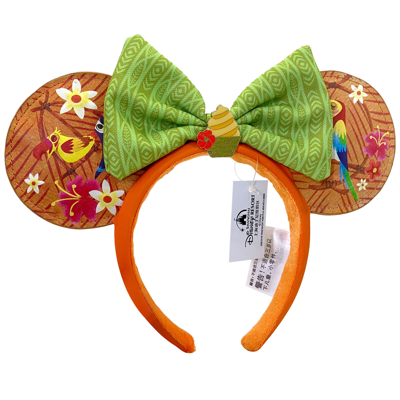Disney-Parks Enchanted Tiki Room Birds Minnie Ears Green Bow Dole Whip Headband