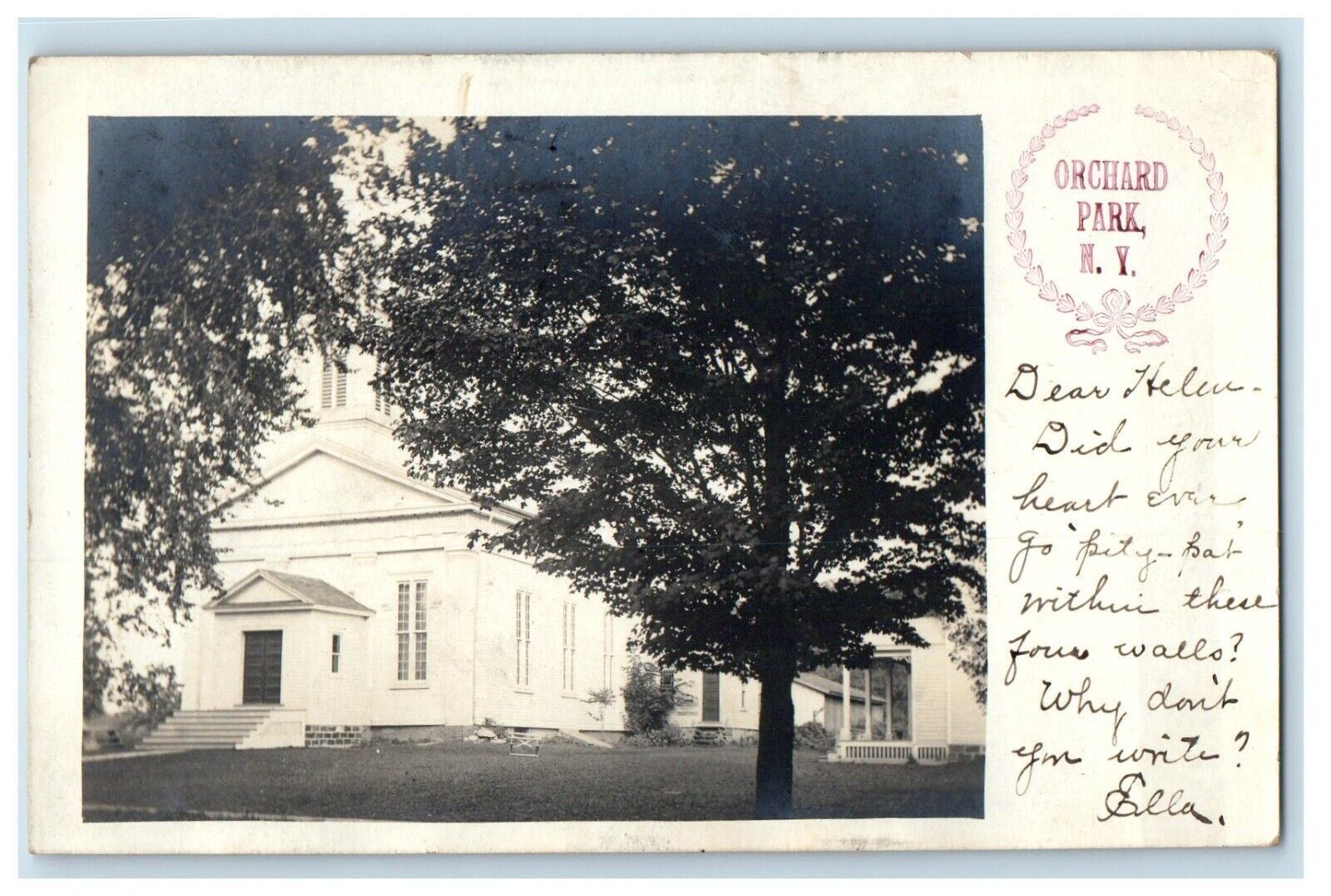 1905 The Church School Orchard Park West Seneca New York NY RPPC Photo Postcard