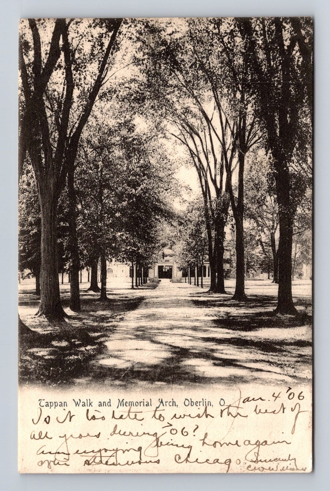 Oberlin OH-Ohio, Tappan Walk and Memorial Arch, Vintage c1906 Souvenir Postcard