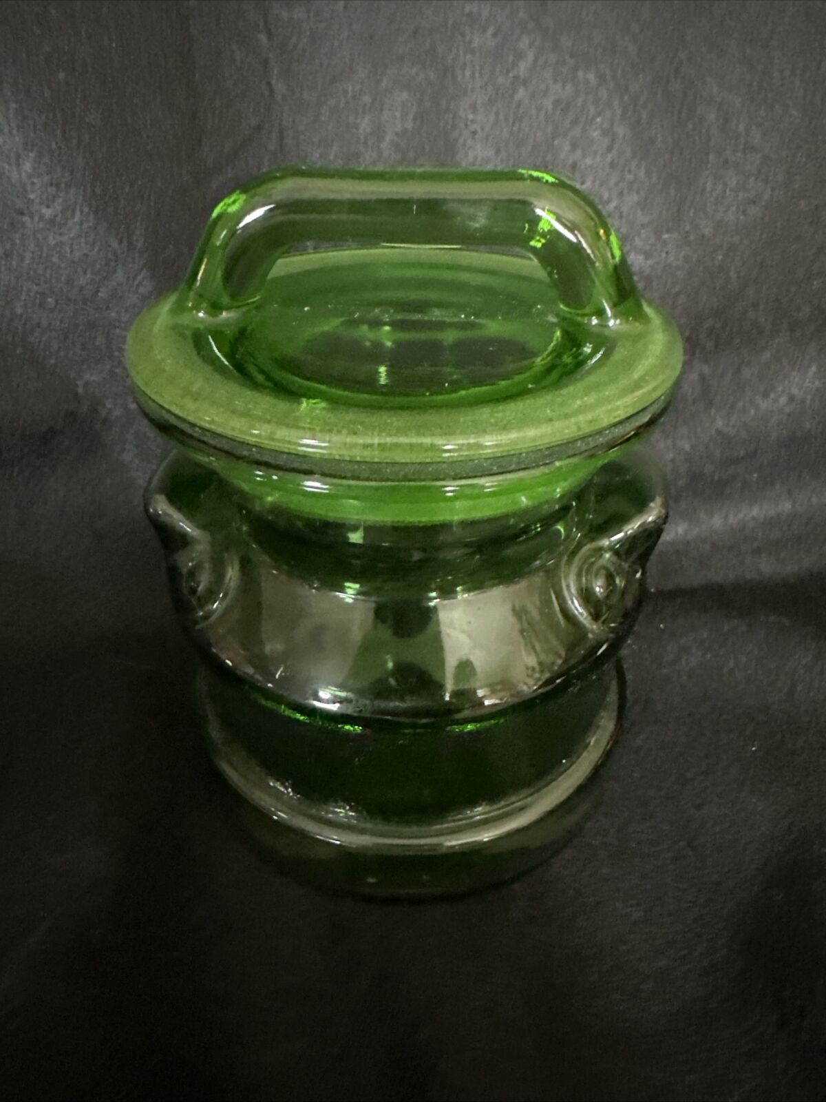 Vintage L. E. Smith RARE Green Textured  Glass Milk Can Canister 6” Tall