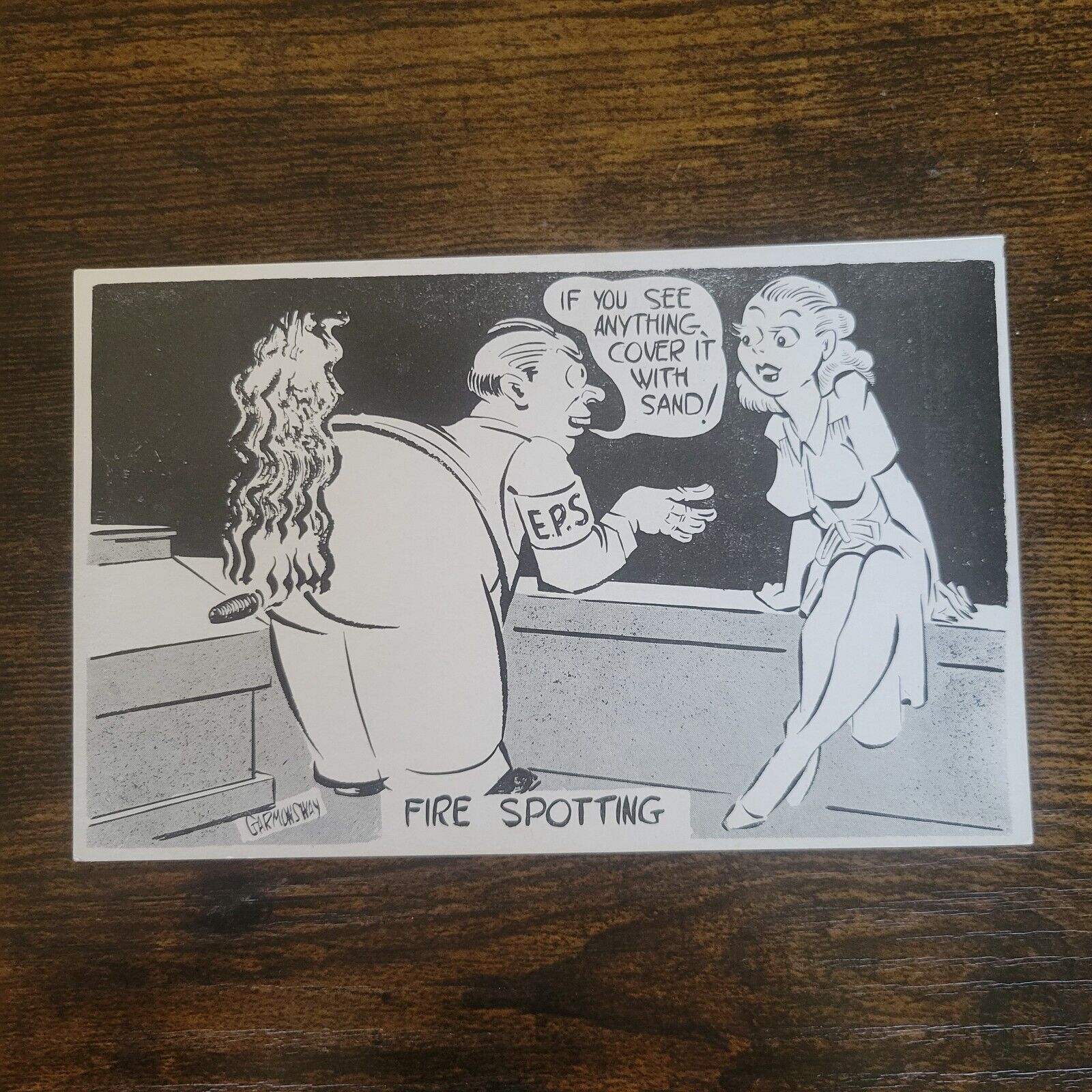 Vintage WWII Cartoon Postcard Alec Garmonsway from New Zealand EPS Fire Watching