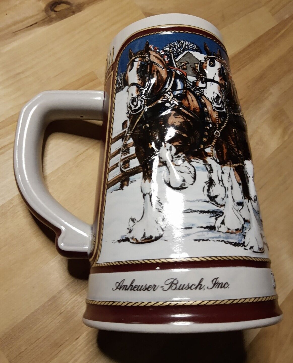 Vintage 1989 Budweiser Clydesdale Holiday Beer Stein ~Anheuser Busch Brewery Mug