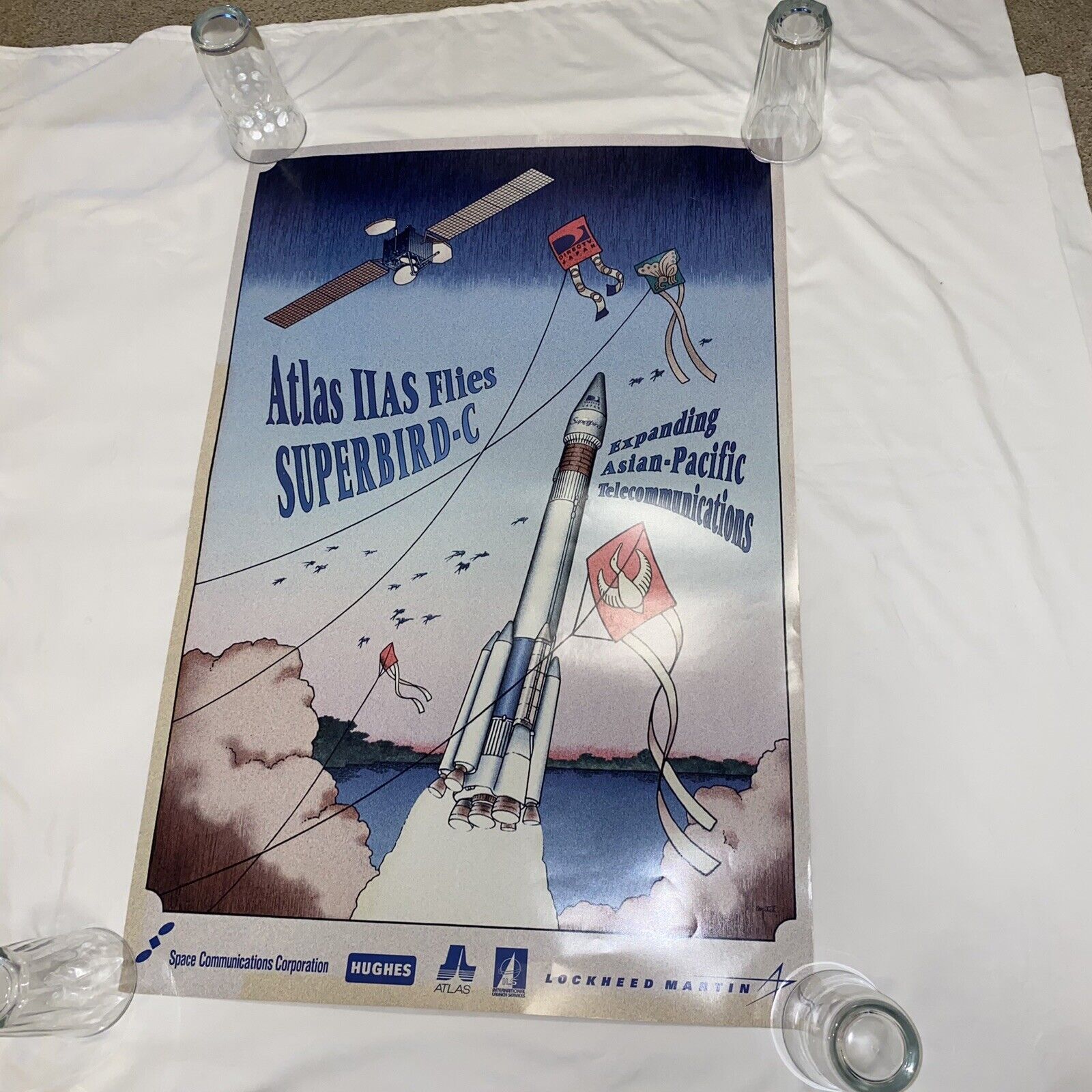 Vintage NASA Lockheed Martin Atlas Superbird-C Space Rocket Launch Large Poster