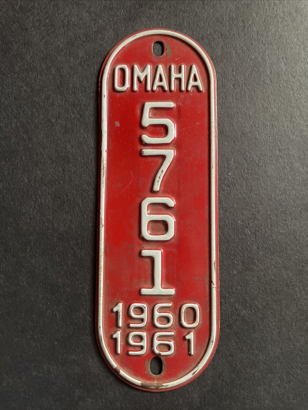 Vintage Bicycle Tag Plate License OMAHA NEBRASKA 1960 1961 Bike RARE