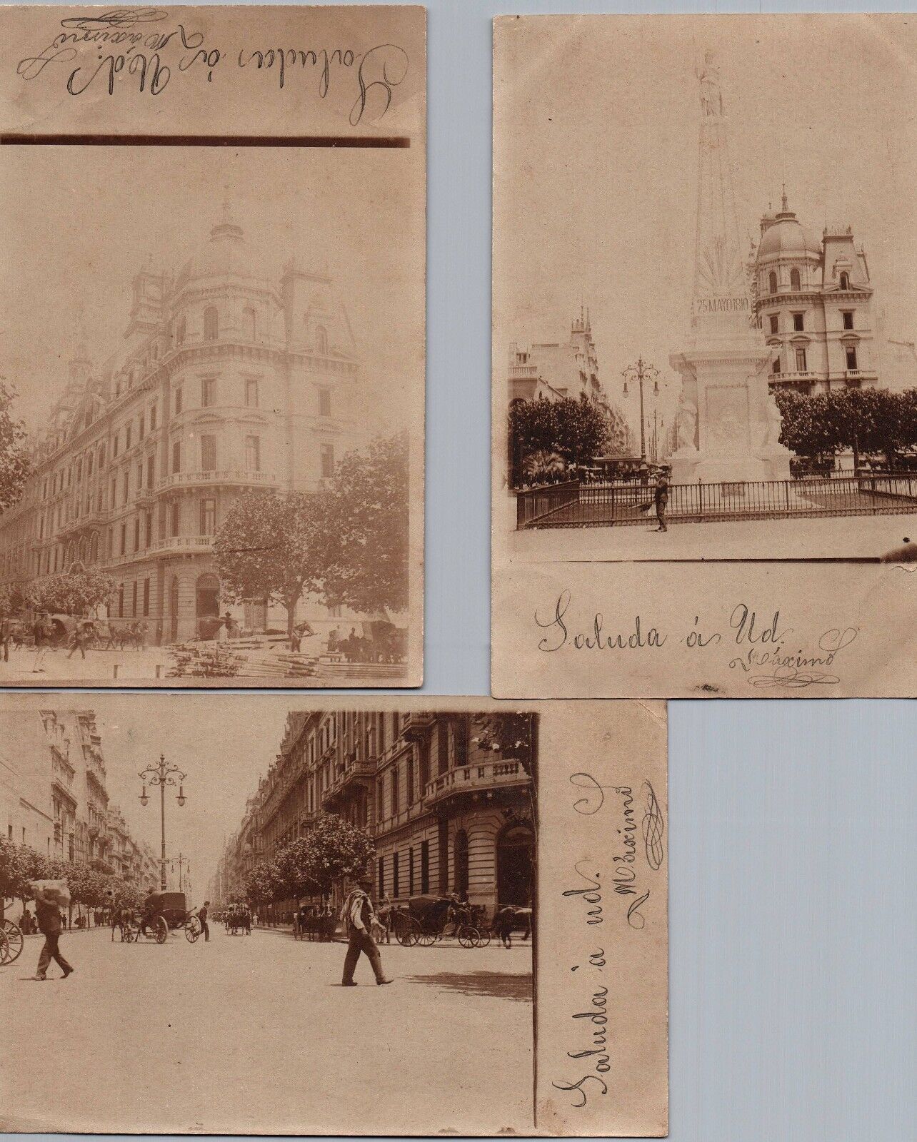 Unique lot of 3 original real photo postcards Buenos Aires Argentina ca 1900