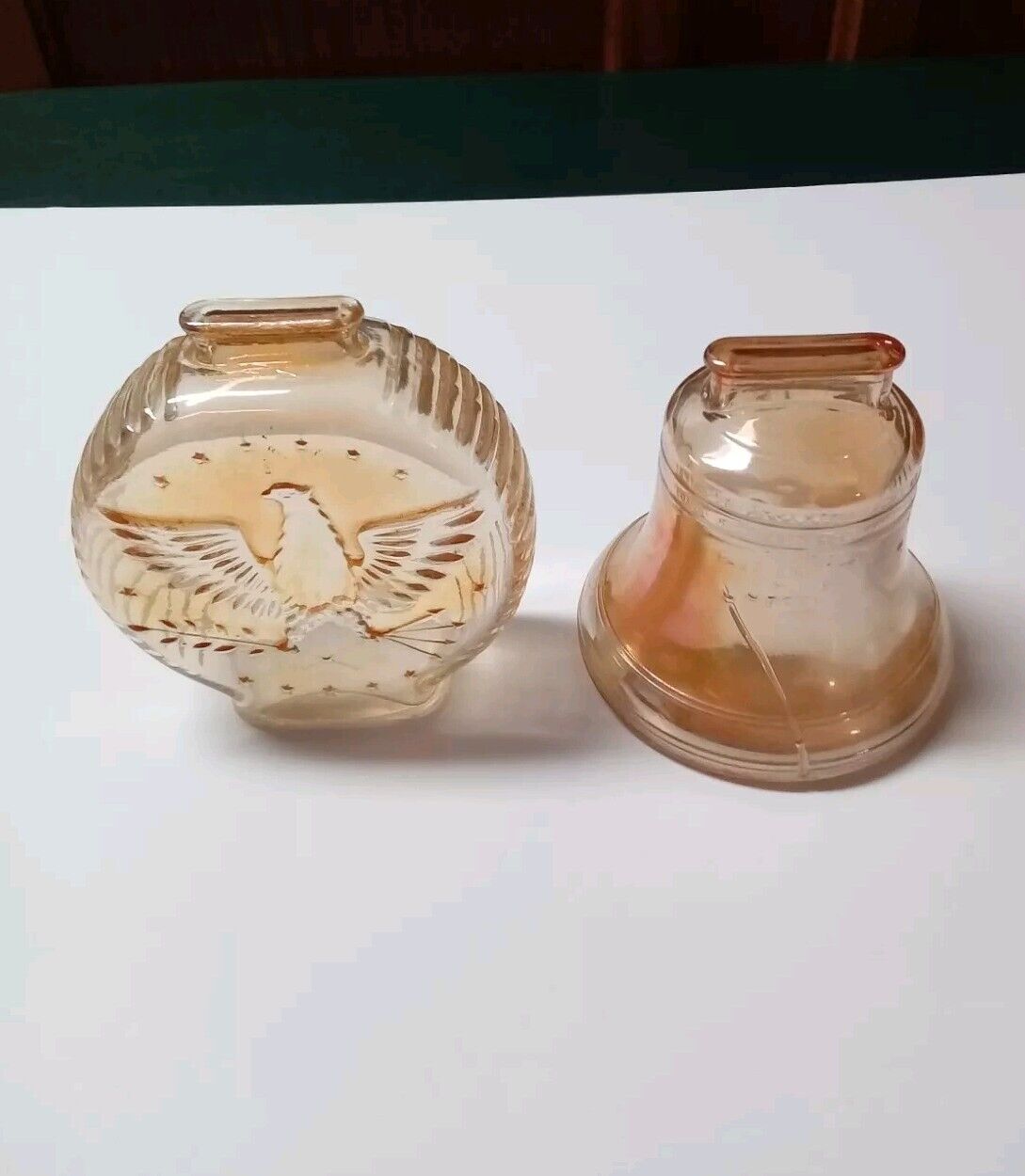 VTG American Eagle & Bicentennial Liberty Bell Iridescent Glass Banks - Lot of 2