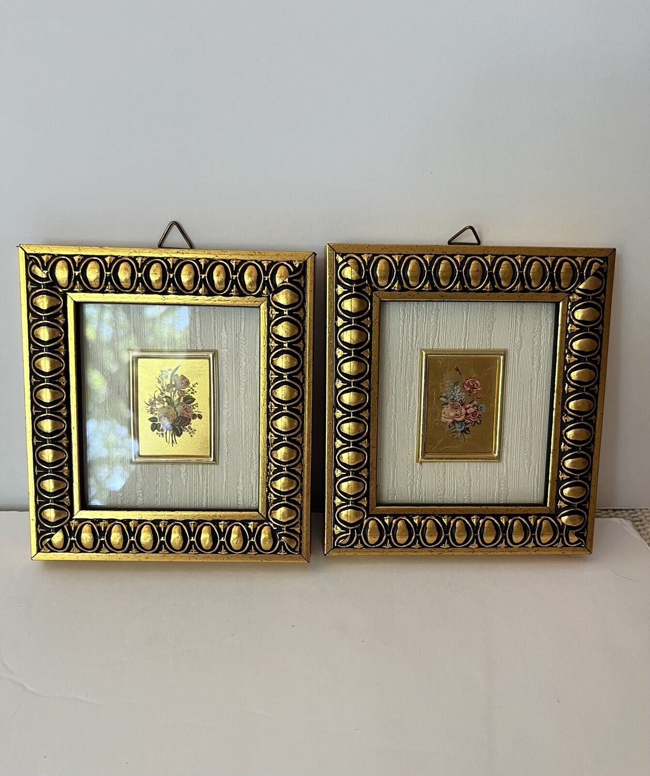 Vintage Mini Framed Picture Gold Leaf Art Made In Italy Gold Tone and Black