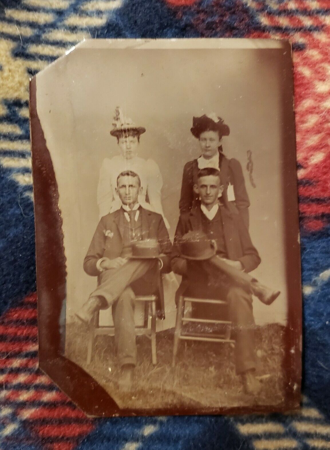 Tintype of 1870s Cowboys and Wives Wild West. Pioneers.
