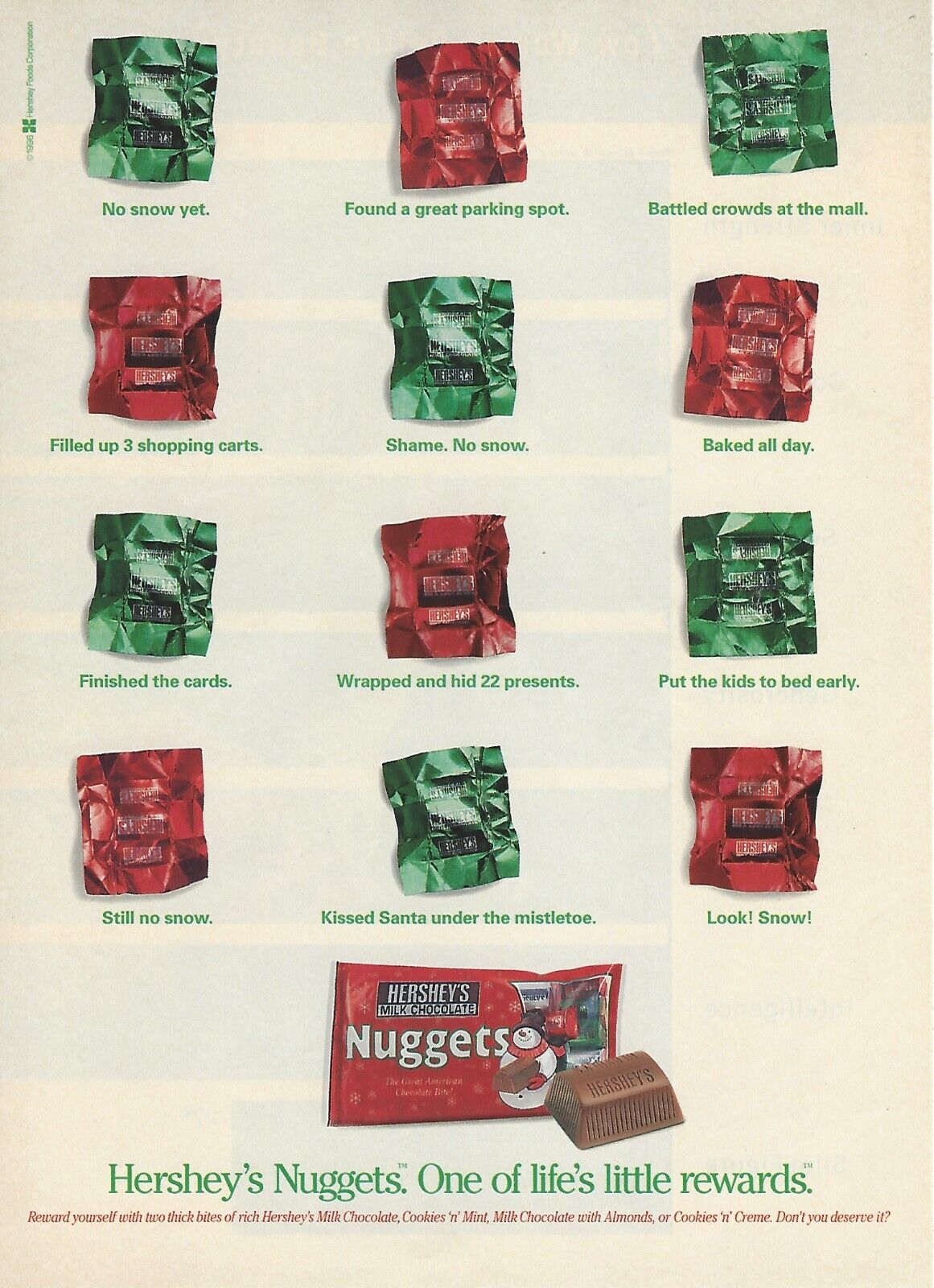 1996 Hershey\'s Chocolate Nuggets Christmas Holiday vtg PRINT AD Advertisement