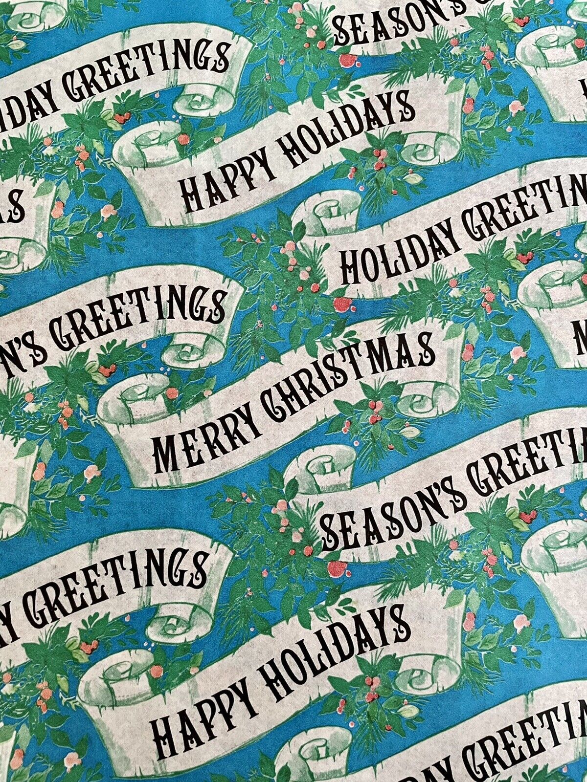 VTG MERRY CHRISTMAS WRAPPING PAPER GIFT WRAP 1960 SEASONS GREETINGS NOS