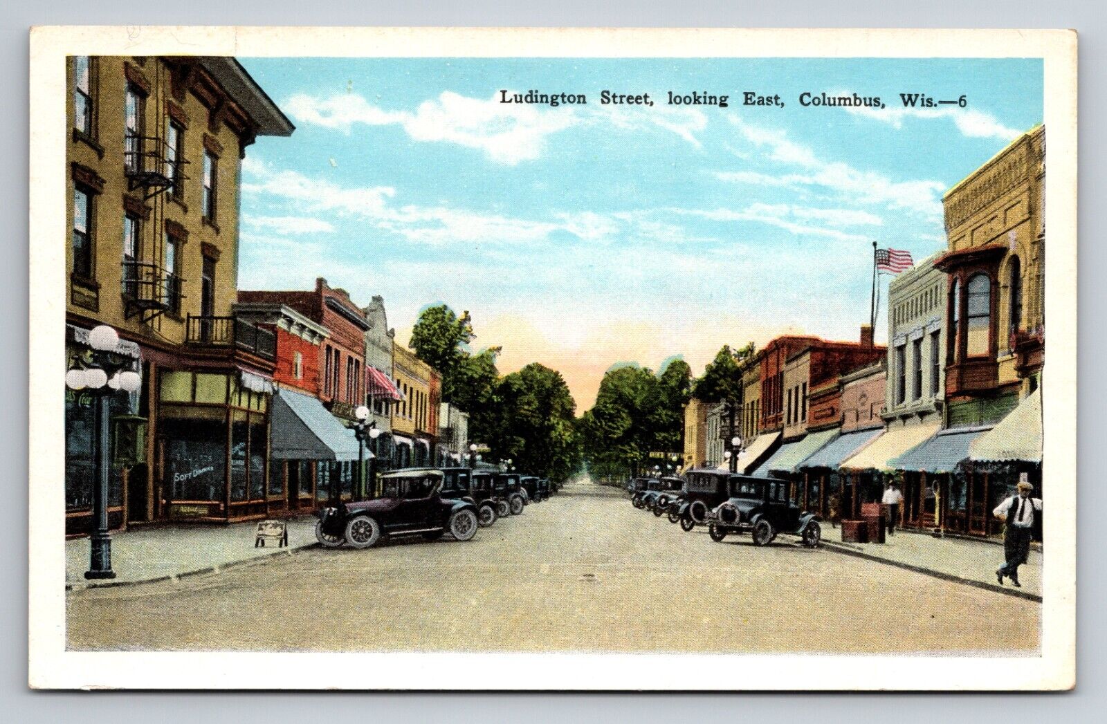 Ludington Street Looking East Columbus Wisconsin Unposted Postcard