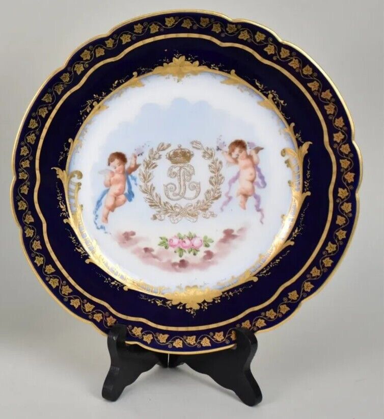 19th Century French Sevres Chateau des Tuileries Porcelain Plate Armorial Putti 