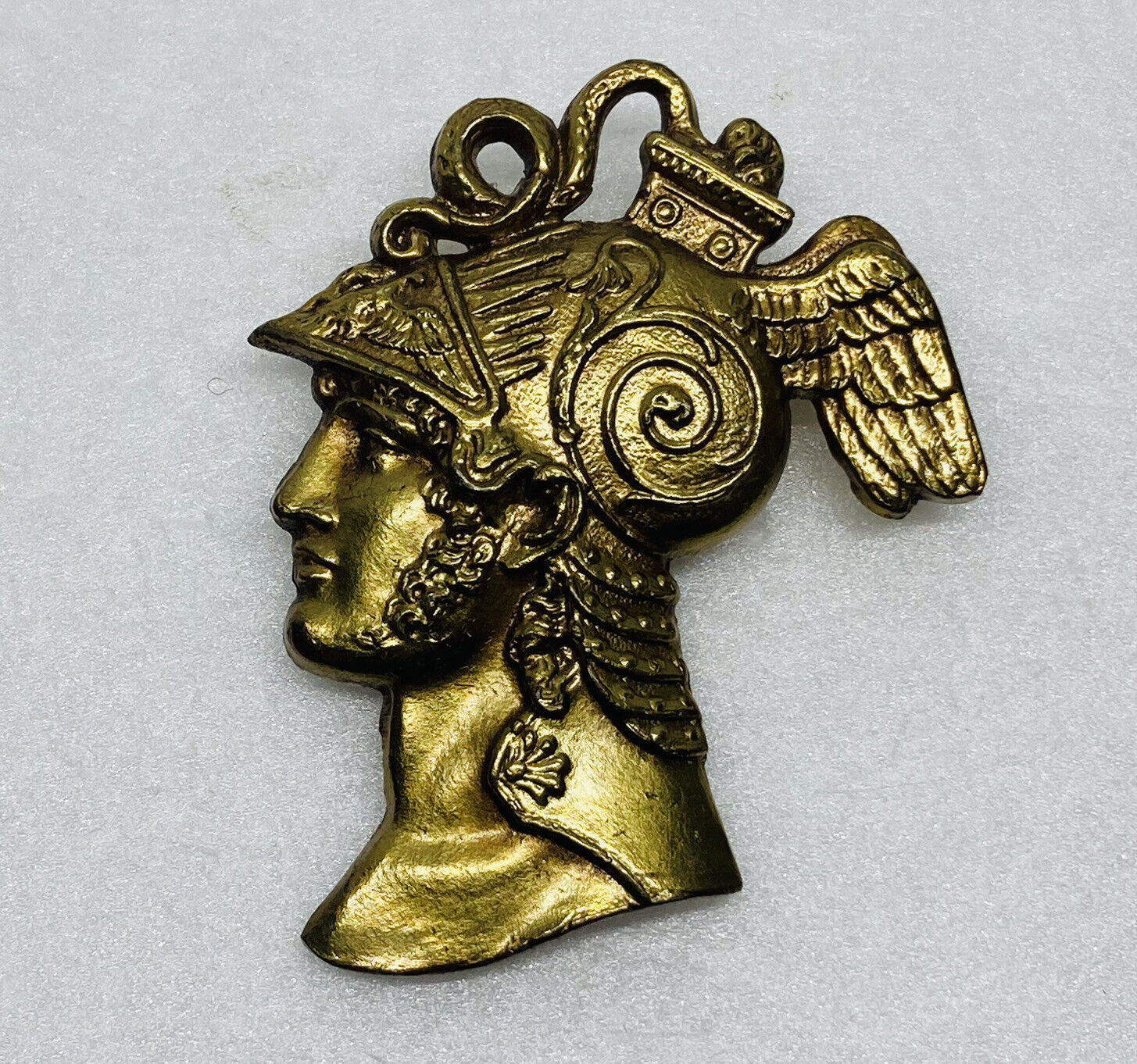 Very Rare Perseus Solid Bronze Gilt Medal Wall Frame Art 3” Snake Wing Helmet 17