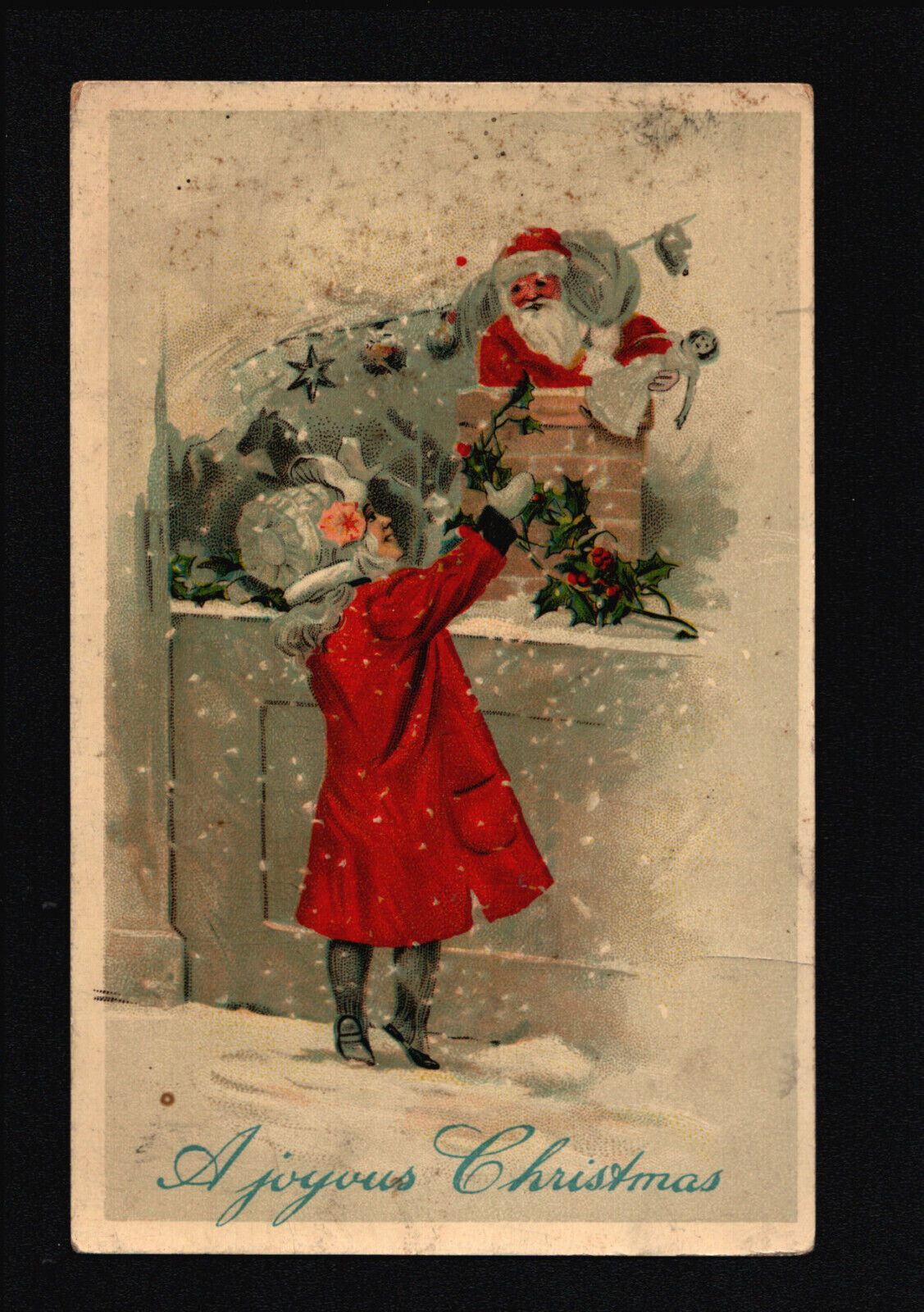 Santa Claus - A Merry Christmas Postcard 1913 Girl at Shop Window ~ 