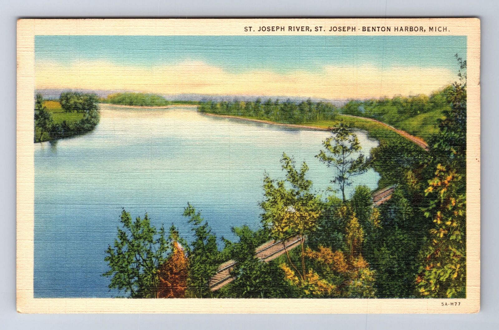 St Joseph MI-Michigan, Benton Harbor, St Joseph River, Souvenir Vintage Postcard