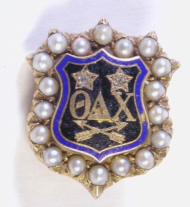 Vintage 10K Gold Theta Delta Chi Fraternity Pin Badge Seed Pearls Diamonds 1928