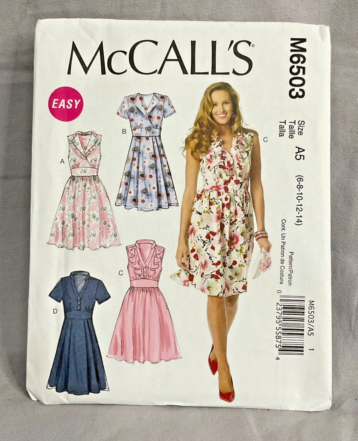 McCall’s #M6503 Size E5 (14, 16, 18, 20 & 22) 4 Dress Styles Uncut