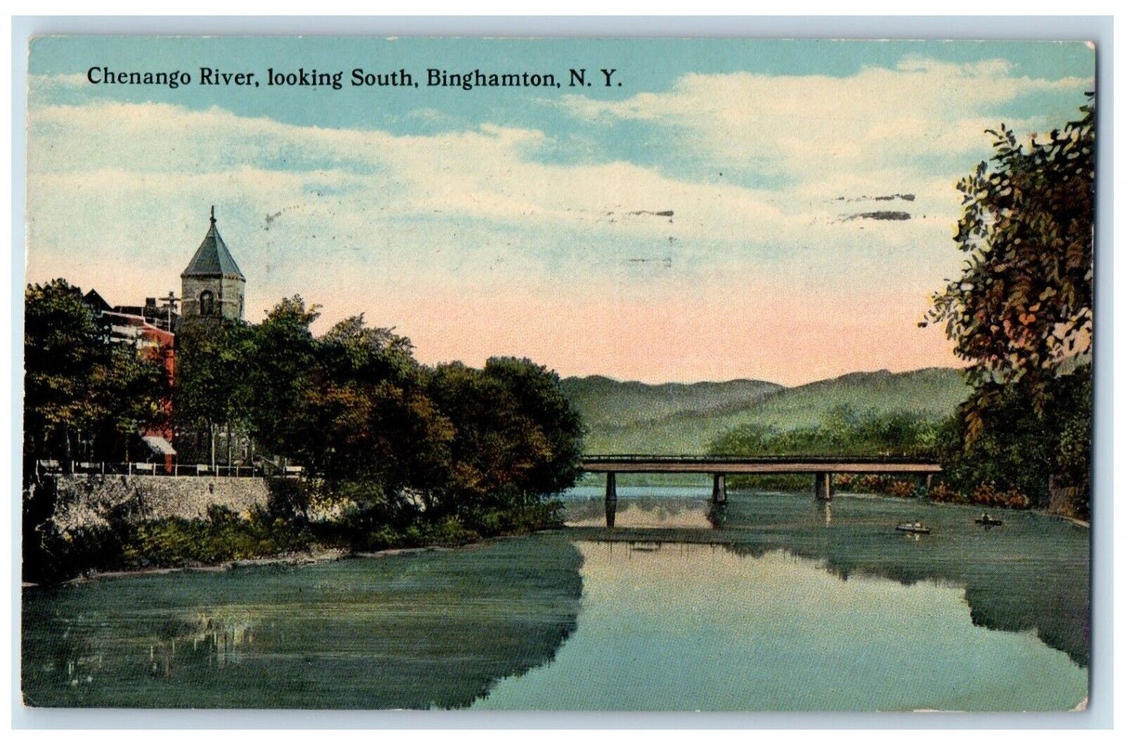 Binghamton New York NY Postcard Chenango River Looking South Bridge 1916 Vintage