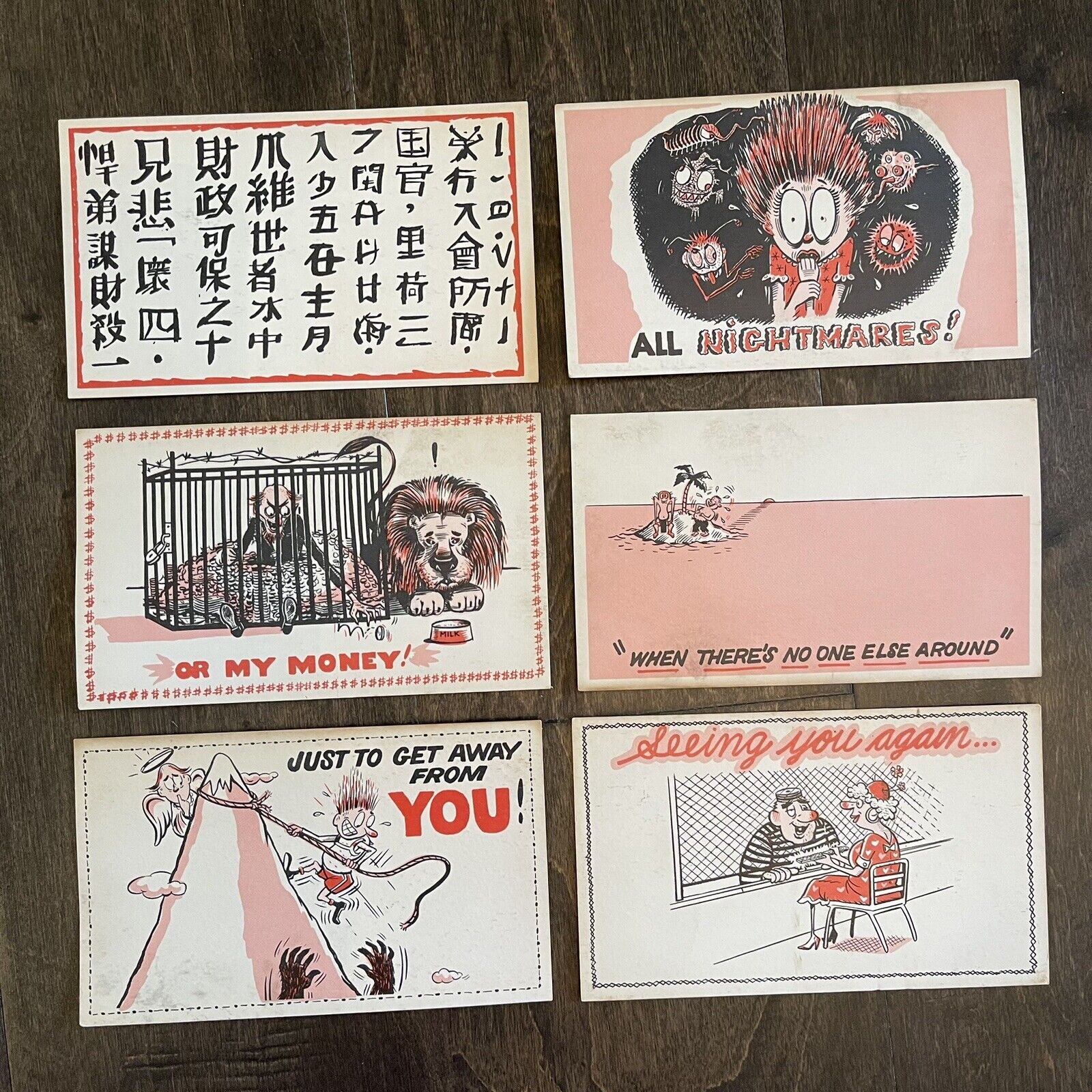 CVC Vtg 1960’s Funny Ironic Whimsical Pink and Black Valentine Postcards