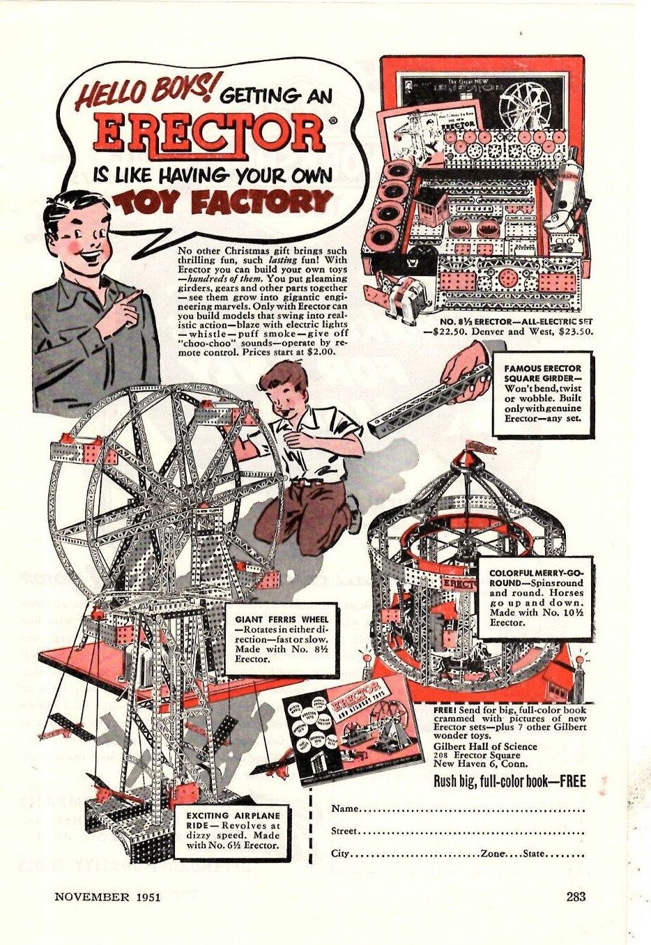 1951 Print Ad Gilbert Hall of Science Hello Boys Getting an Erector Toy Factory