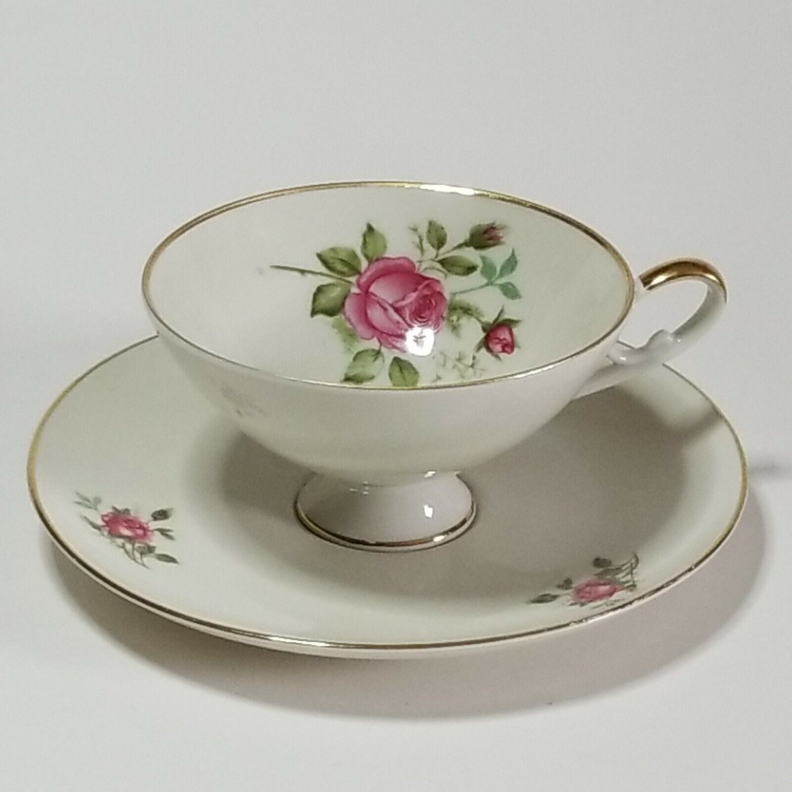 Alka-Kunst Alboth & Kaiser Bavaria Moosrose Pattern Pink Rose Tea Cup&Saucer Set