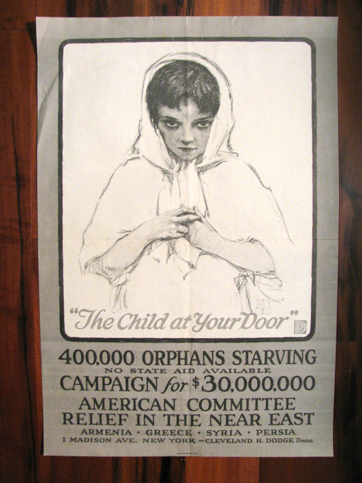 Original WWI War Poster, The Child At Your Door, Near East Relief, Armenia, 1917