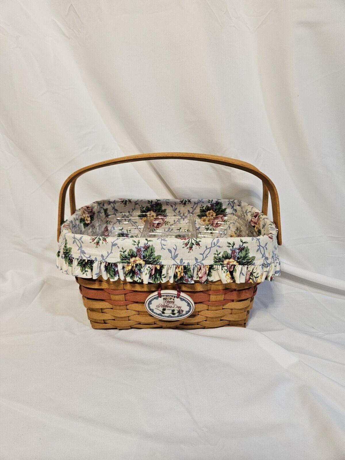 Longaberger 1997 Mother’s Day Memory Basket Floral Liner 2 Handles