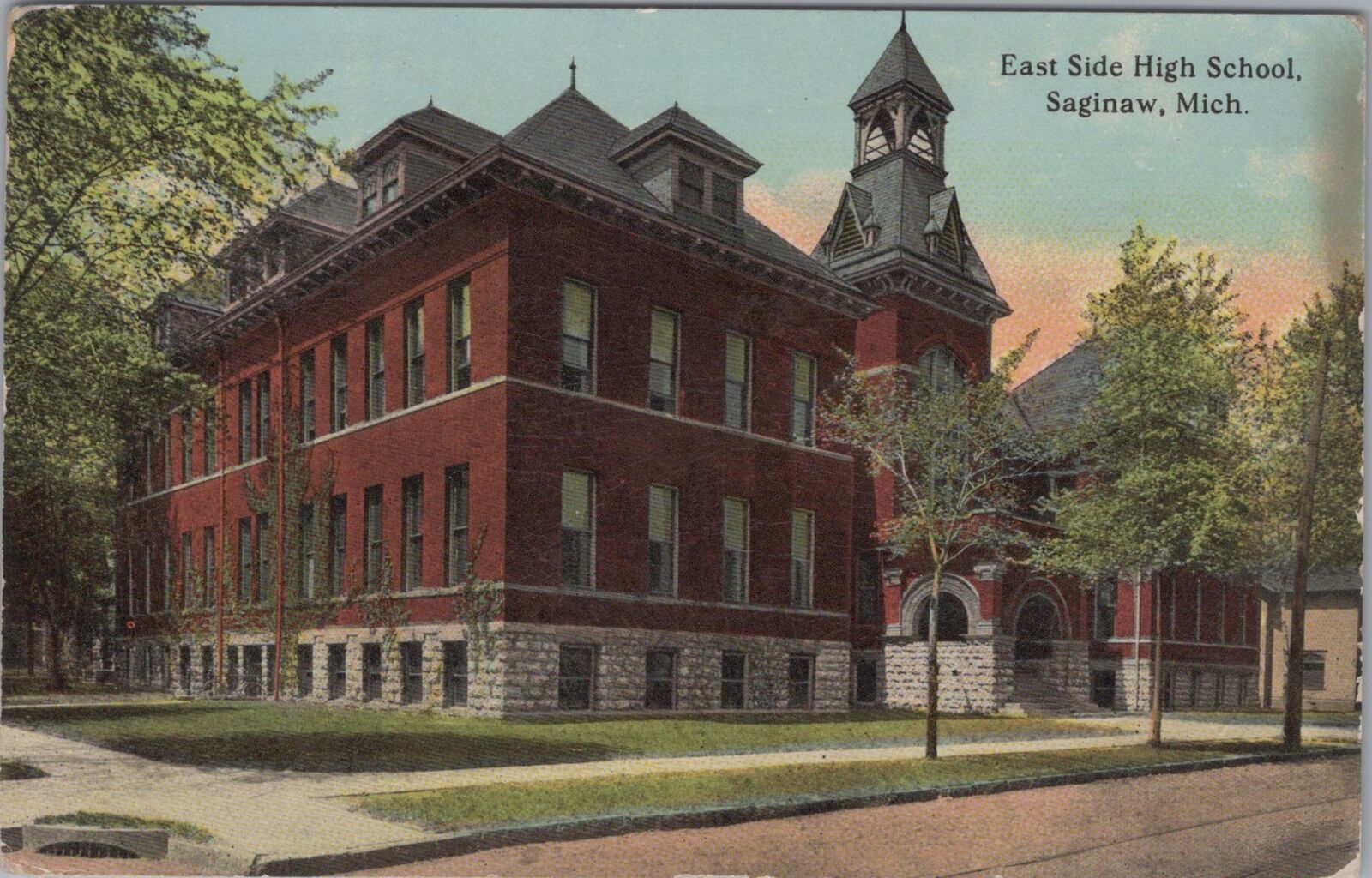 East Side High School Saginaw Michigan c1910s? Parcel Post Stamp Postcard