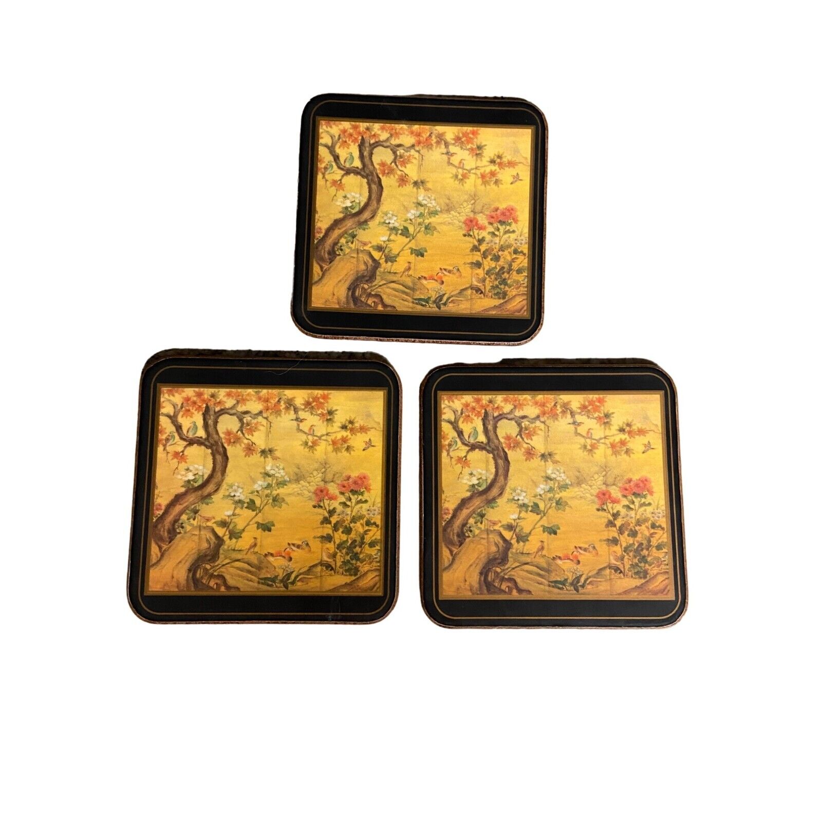 Vintage 80s Pimpernel Drink Coasters Asian Chinese Screen & English Life set 3