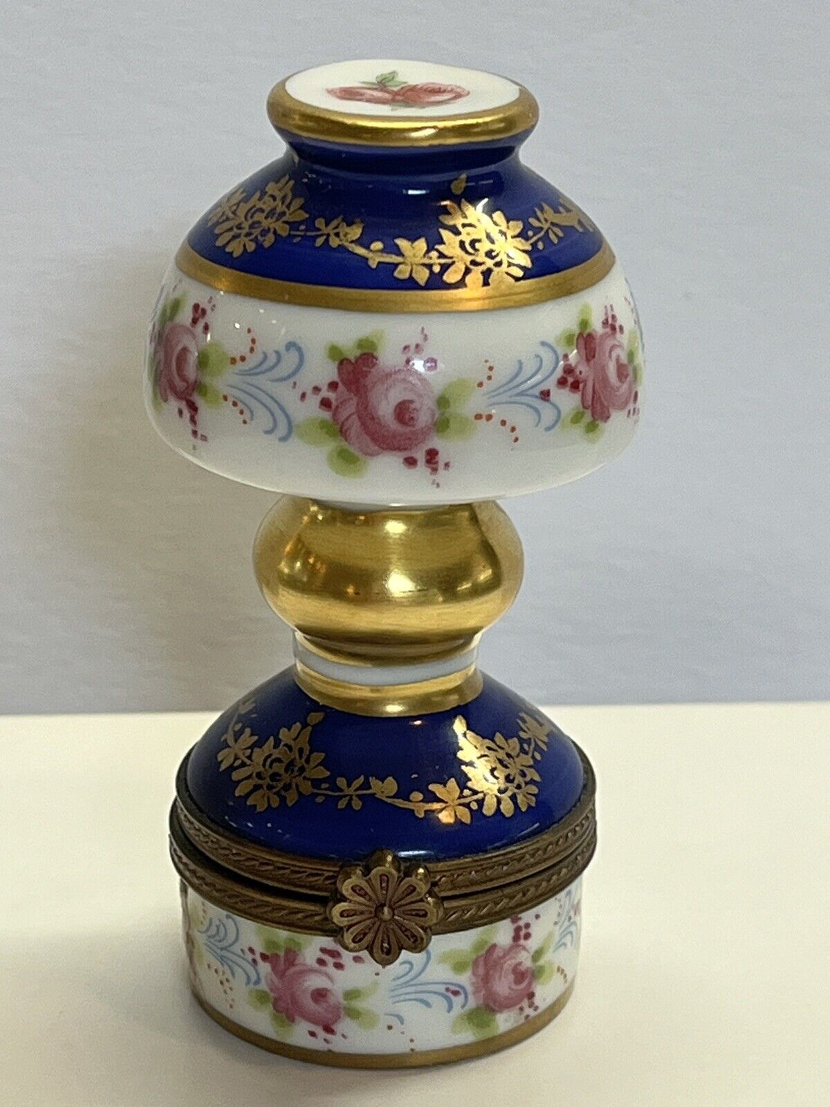 Limoges France Hinged Trinket Box Lamp Rehausse Main HP Floral Mom Gift Vtg