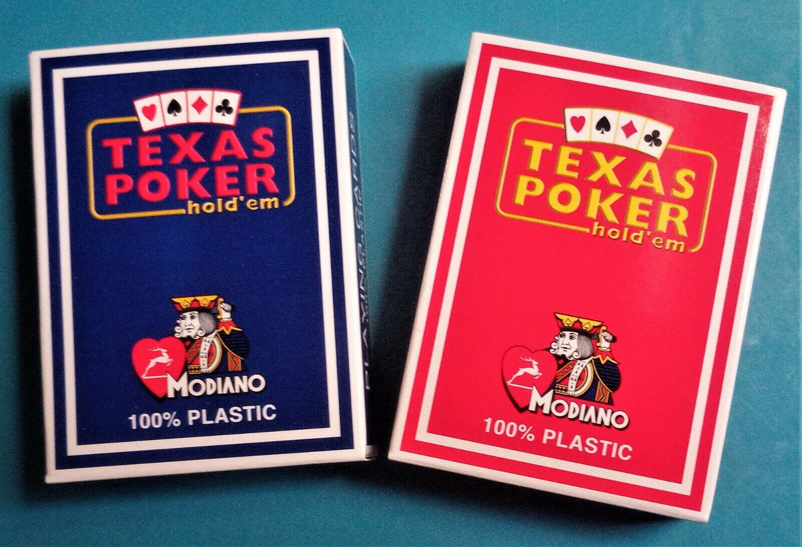 Set - Modiano Texas Poker Hold\'em 100% Plastic Playing Cards Blue & Red