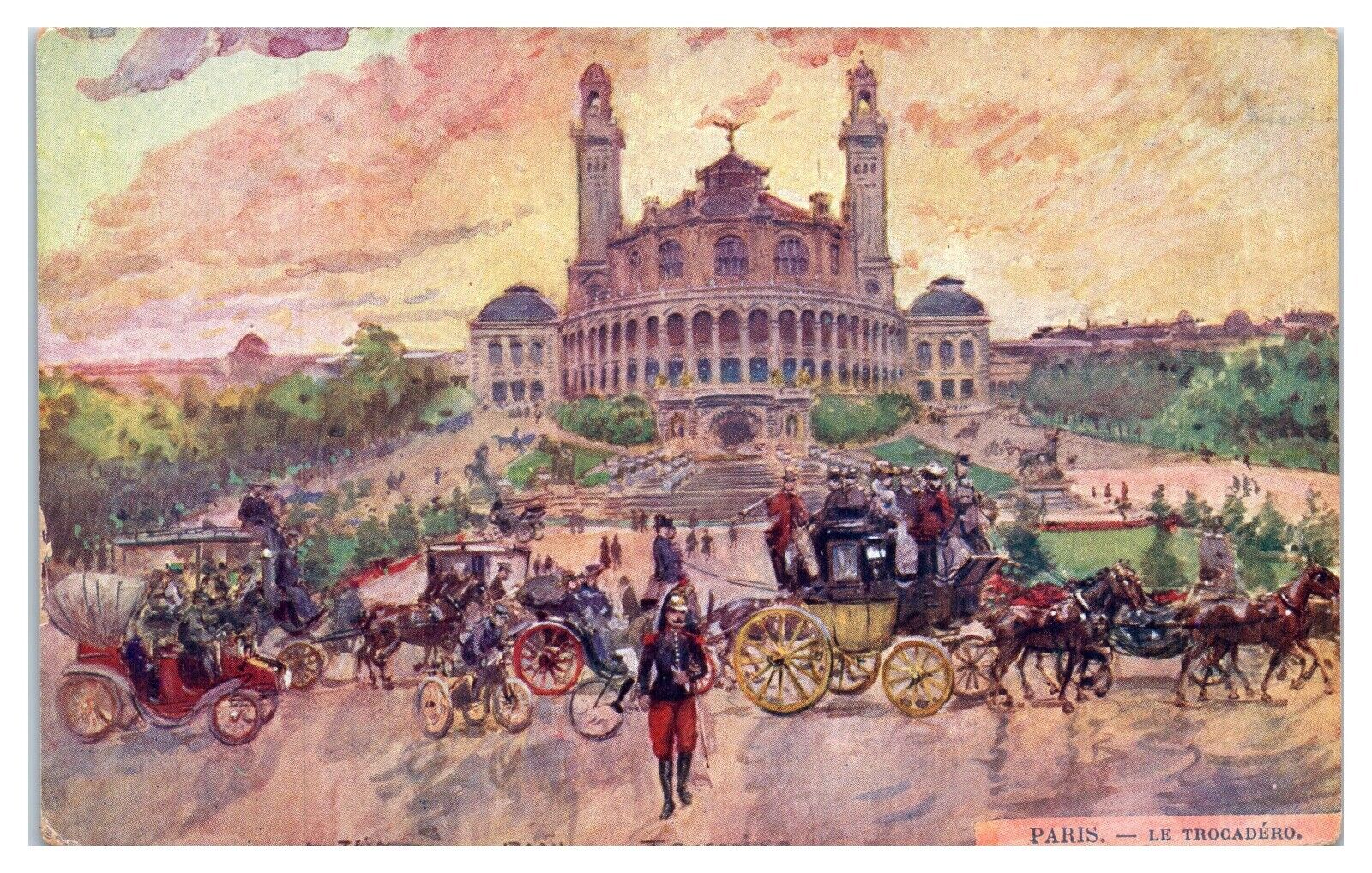 Postcard - Horse Carriages Old Paris Trocadero in Paris France Artist Rendering