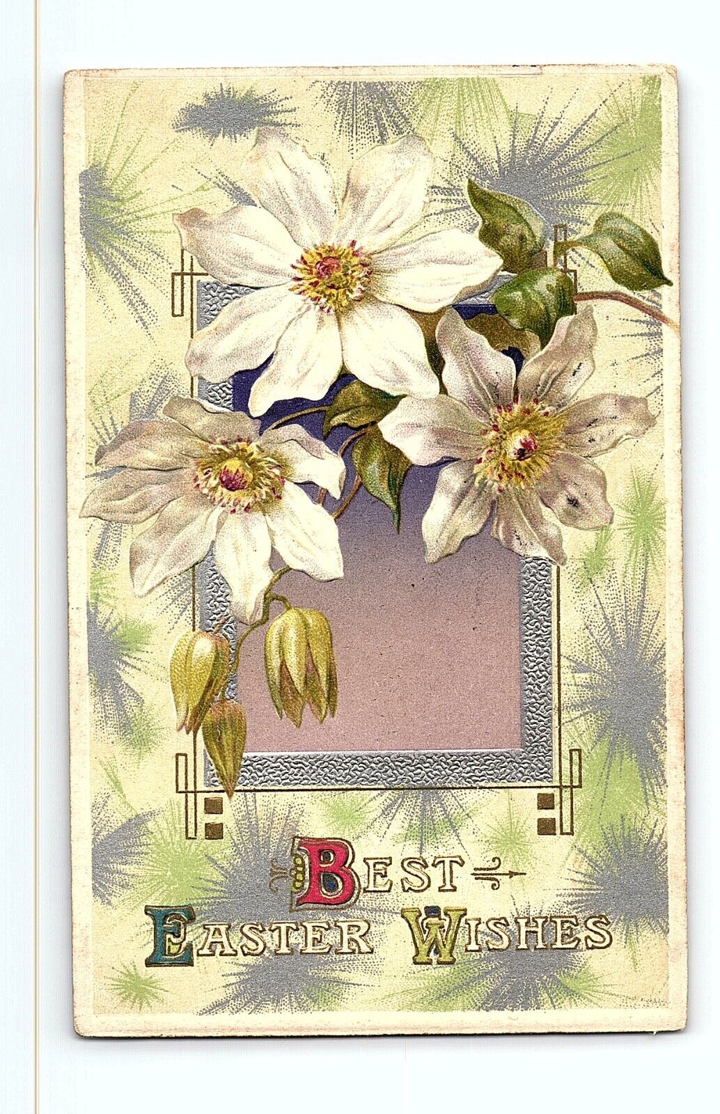 Winsch Back White Flowers Best Happy Easter Wishes Greeting Card VTG Postcard