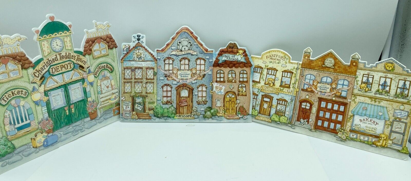 Cherished Teddies Club Backgrounds Town Depot, Town Hall, Firehouse, Bakery +