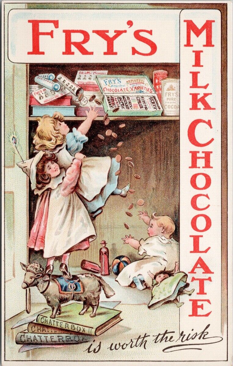 Fry\'s Milk Chocolate Is Worth The Risk Advert Girls Children Pantry Postcard G42
