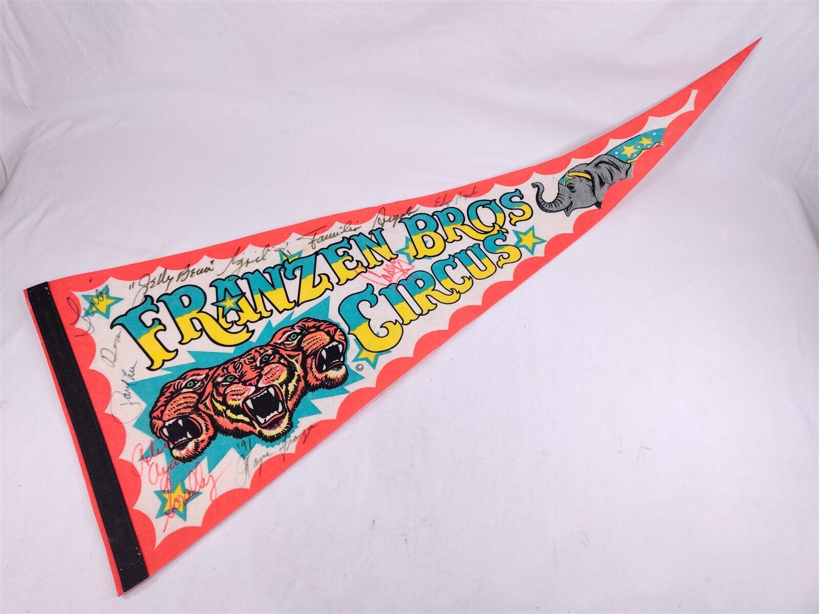 ✅ Autographed Signed Circus Felt Pennant Flag Franzen Bros Vintage Casey 1991