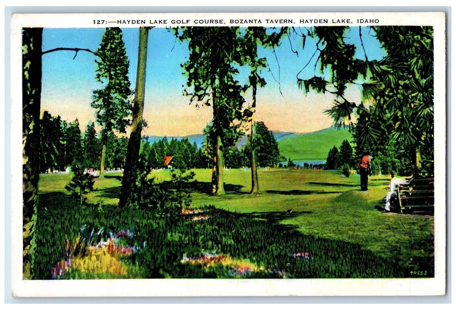 Hayden Lake Idaho ID Postcard Hayden Lake Golf Course Bozanta Tavern 1942 Trees