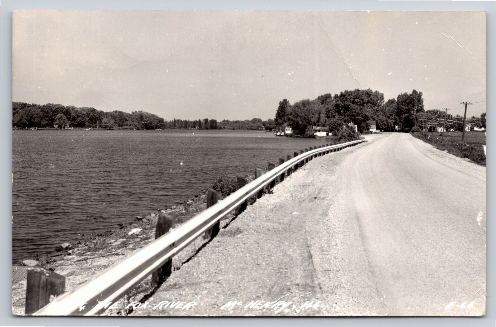 McHenry Illinois~Scenic Road Along the Fox River~Waterfront Homes~1949 RPPC