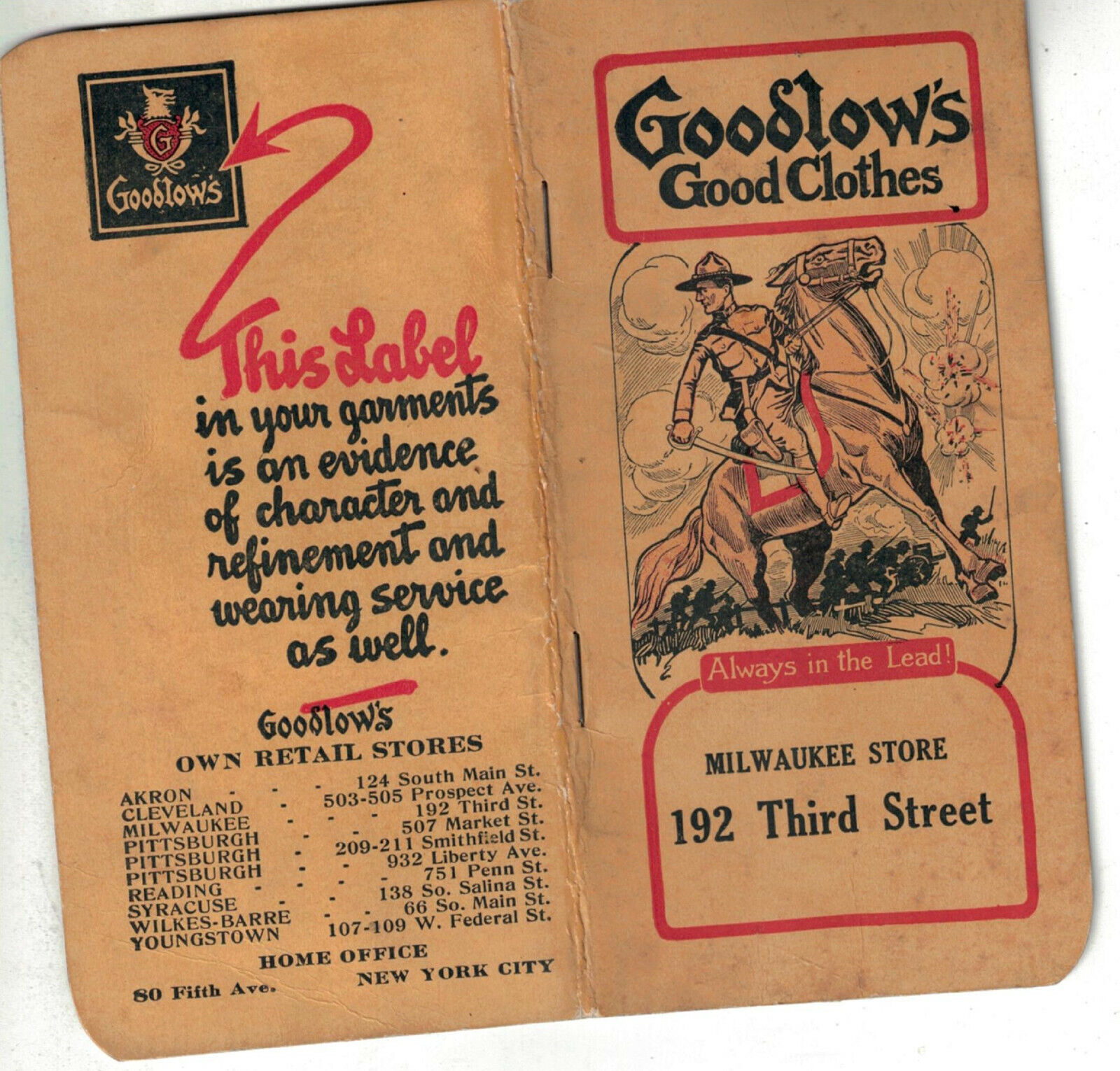 1918-20 Vintage Milwaukee Clothing Co. Advertsing Notebook Goodlows