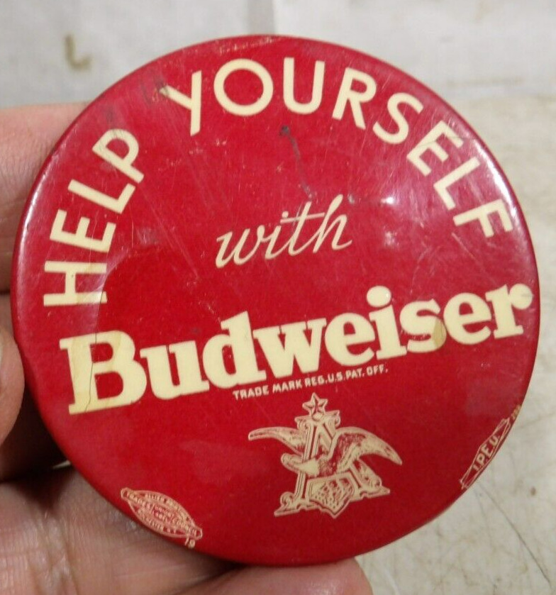 VTG/Antique Pre-Prohibition Budweiser Beer Pin Back Button Bastian Bros I.P.E.U.