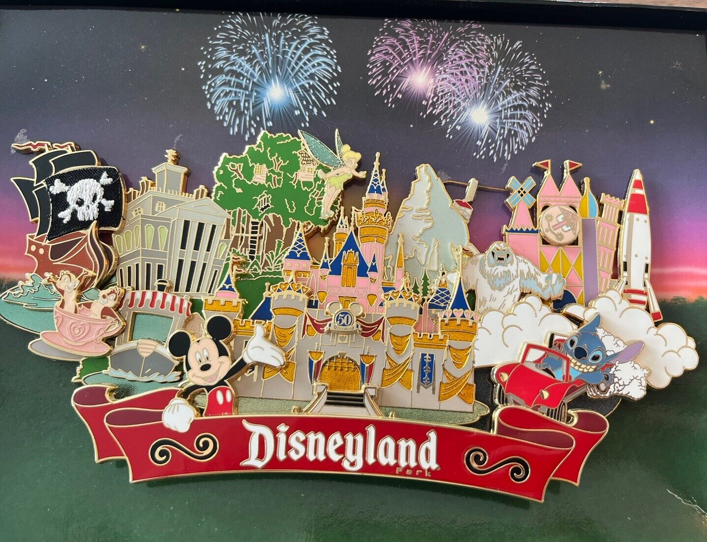 RARE SUPER JUMBO Disney Pin 50th Anniversary Magical Milestones LE 3D
