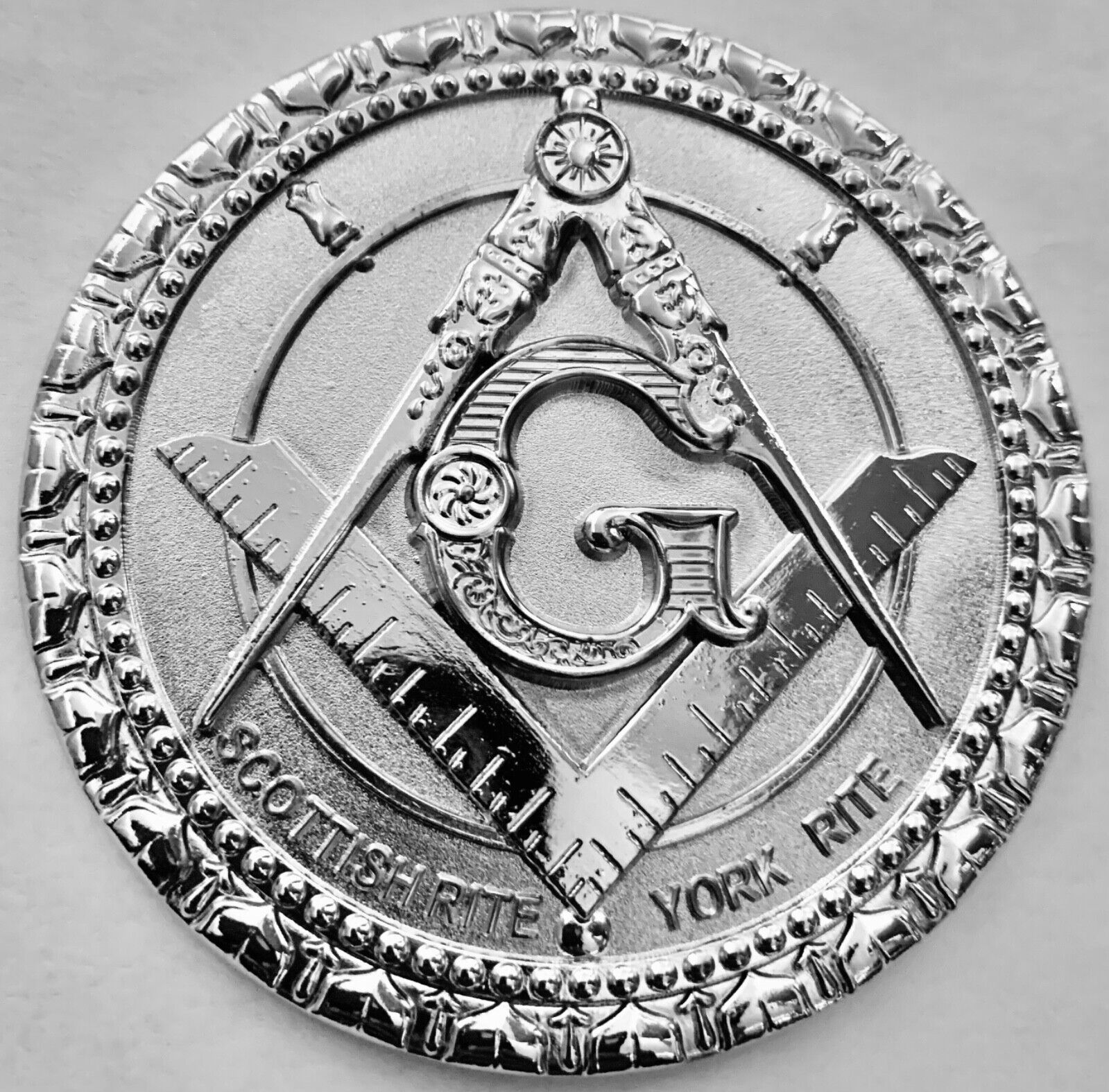 Freemason Masonic Heavy duty all chrome metal auto tag car truck Emblem