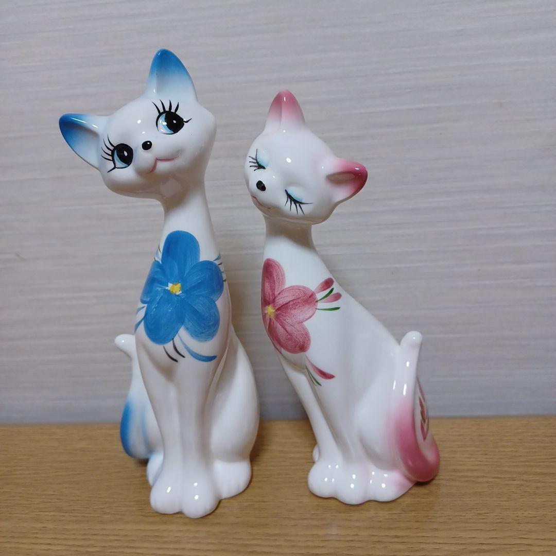 Antique Cat Pair Ceramic Figurine Vintage Figurine Japan