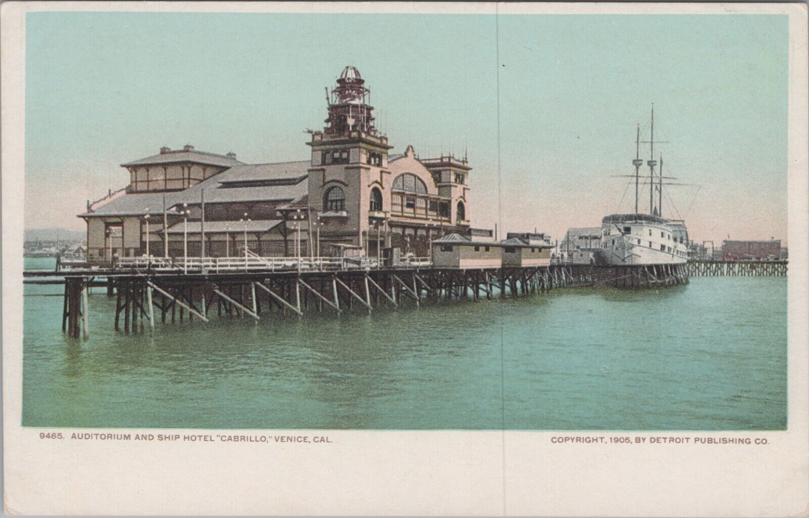 c1905 Venice California Auditorium and Ship Hotel Cabrillo Postcard UNP 4801.3.5