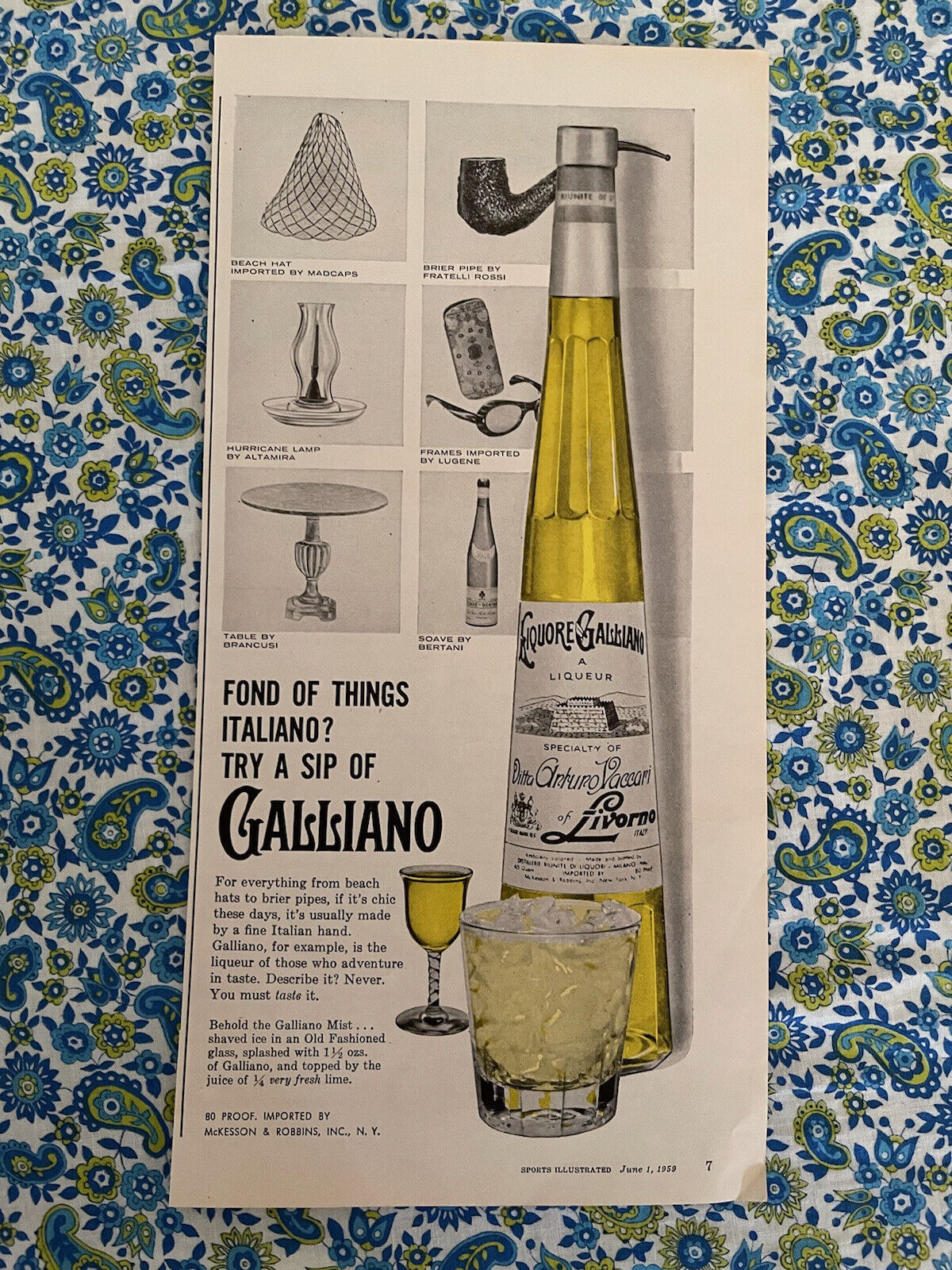 Vintage 1959 Galliano Italian Liqueur Print Ad