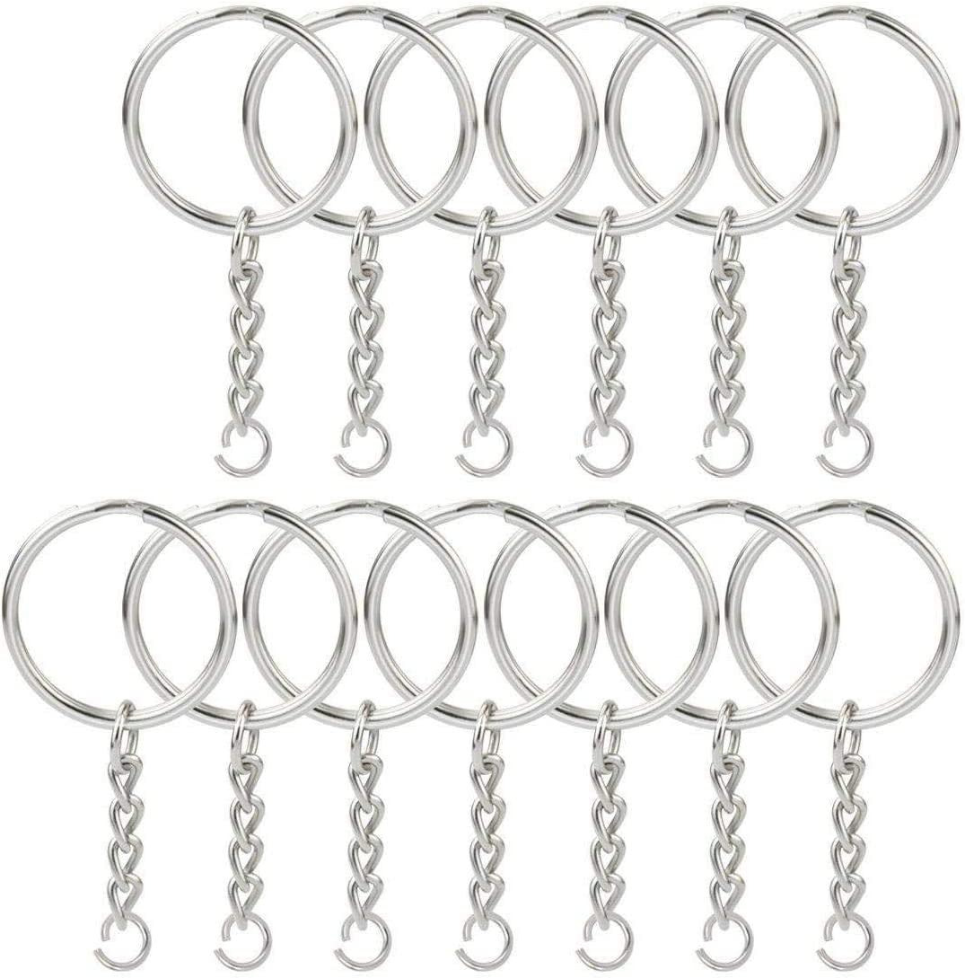 150 Pcs  1 Inch/25Mm Split Keyrings with Chain Silver Keychain Ring, Key Chains