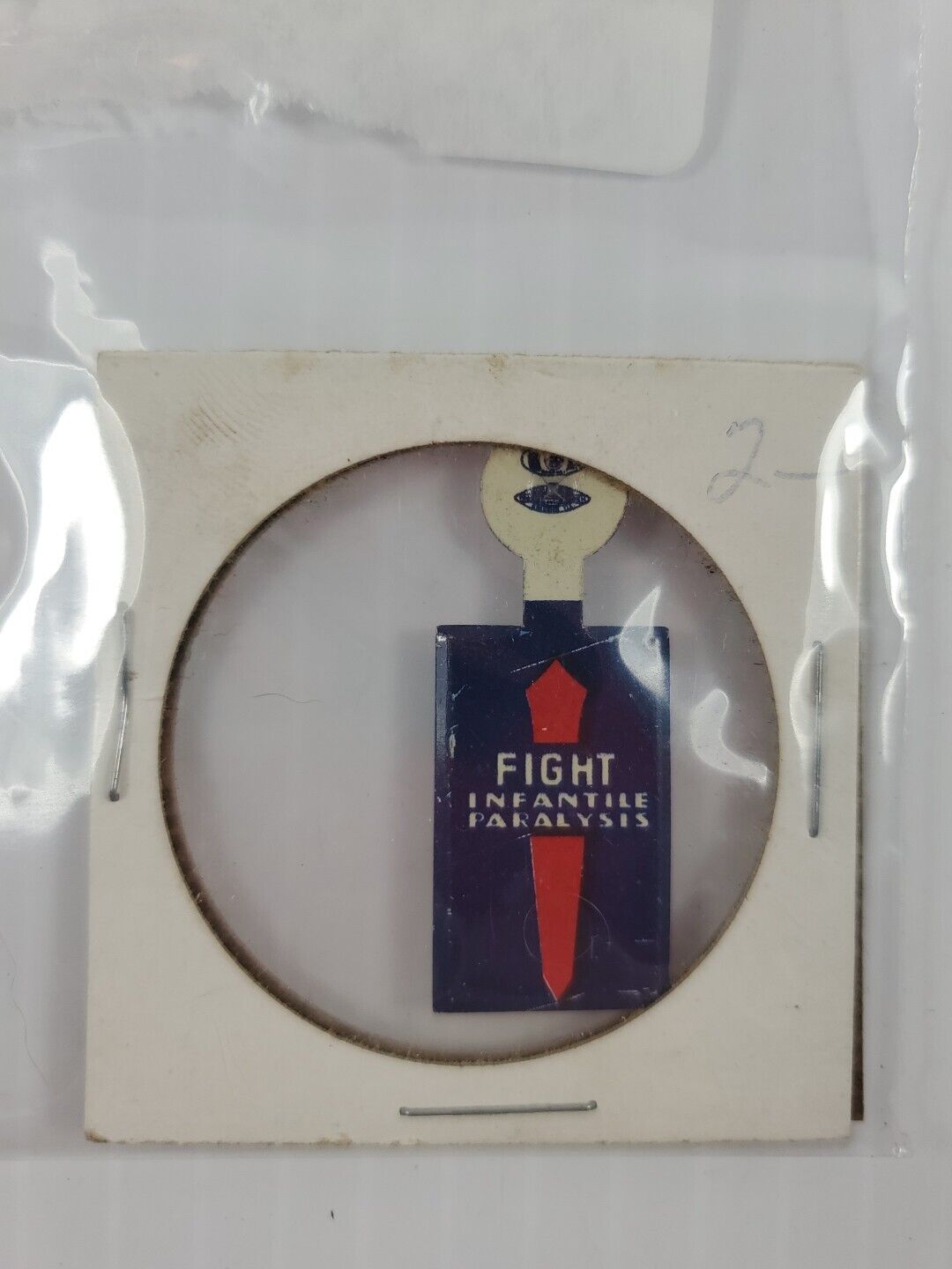 Vtg FIGHT INFANTILE PARALYSIS Fold Over Pin Tab Badge