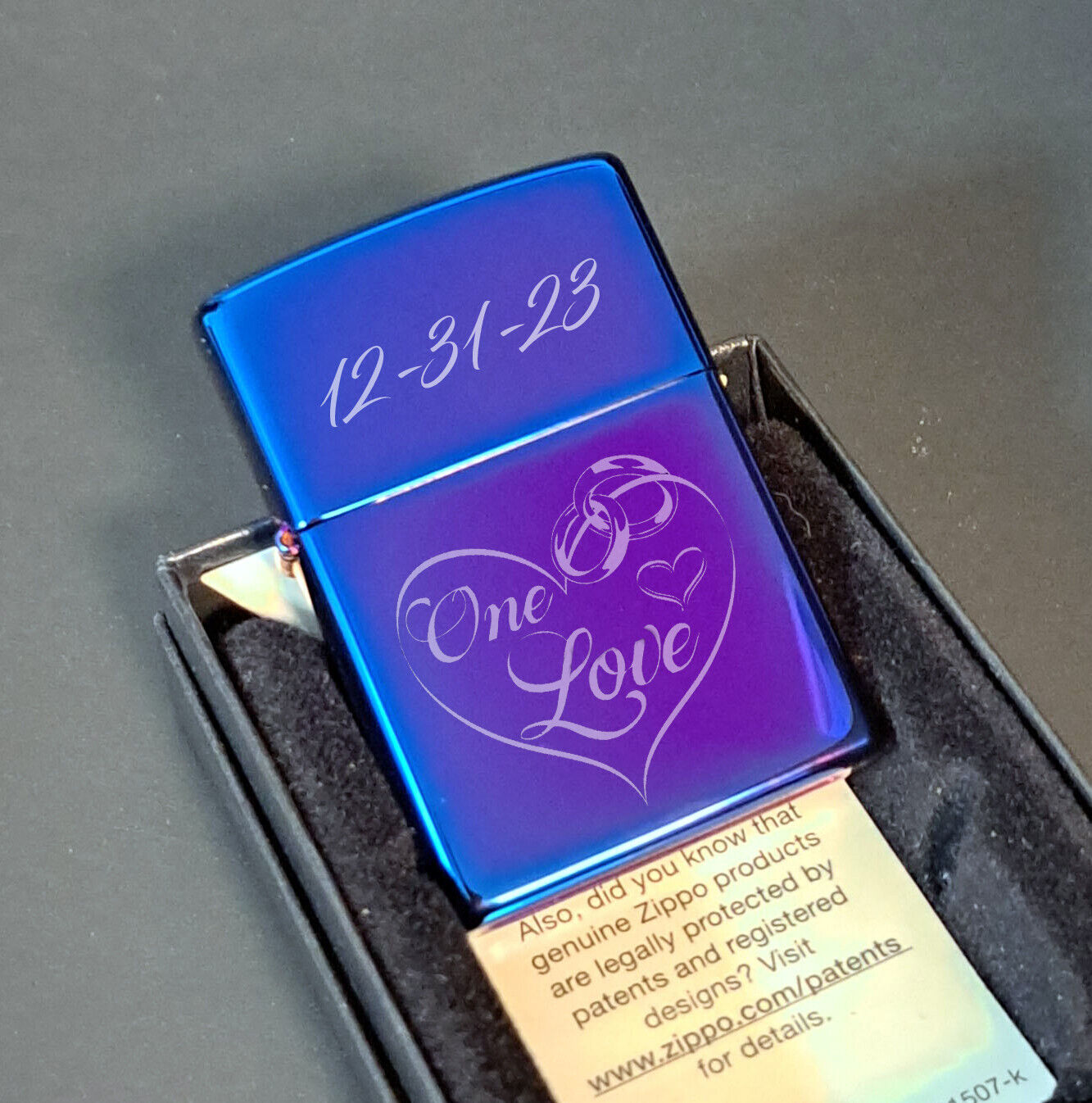 Custom Photo Engraved Indigo Zippo Lighter 29899, Personalized with photo & Text